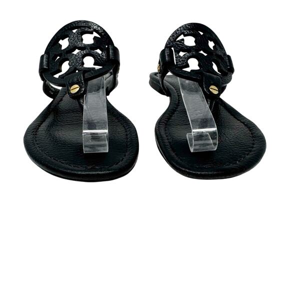 TORY BURCH Black Pebbled Leather Miller Sandals Slides Flip Flops Size 6.5 - Picture 3 of 9